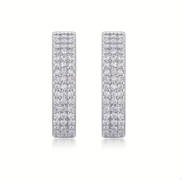 Women’s Elegant 925 Sterling Silver CZ Pave Hoop Earrings - NWT - Picture 2 of 6